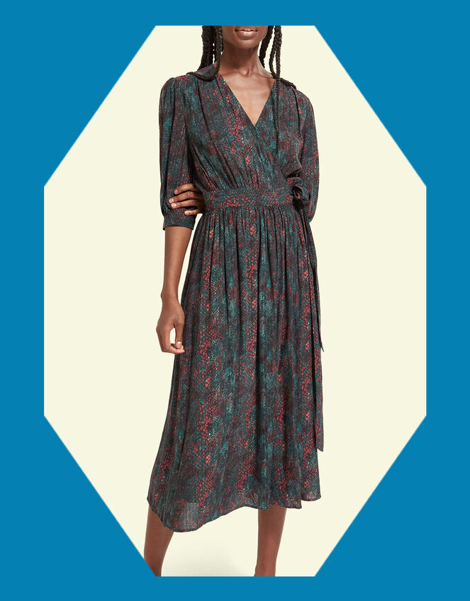 Scotch and Soda Snake Midi Dress, Blue (NAVY), large