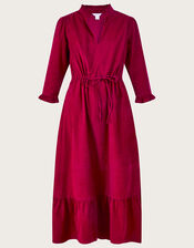 Cord Collared Tiered Dress in Sustainable Cotton, Pink (PINK), large