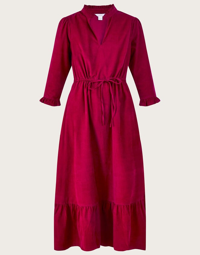 Cord Collared Tiered Dress in Sustainable Cotton, Pink (PINK), large