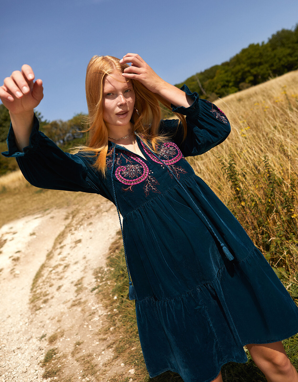 monsoon teal velvet dress