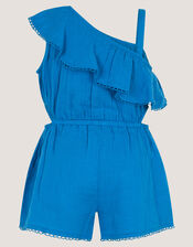 One Shoulder Floral Embroidered Playsuit, Blue (BLUE), large