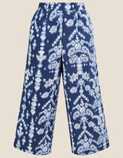 Ikat Print Pants in Linen Blend, Blue (BLUE), large