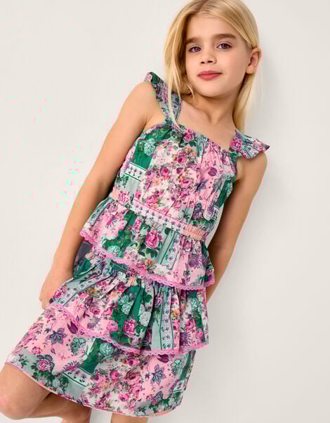 Floral Patchwork Top & Skirt Set, Green (GREEN), large