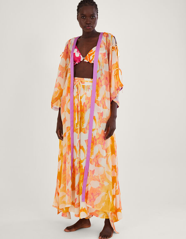 Abstract Print Longline Kimono, Orange (ORANGE), large