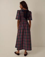 Dottie Short Sleeve Smocked Tartan Midi Dress, Red (RED), large