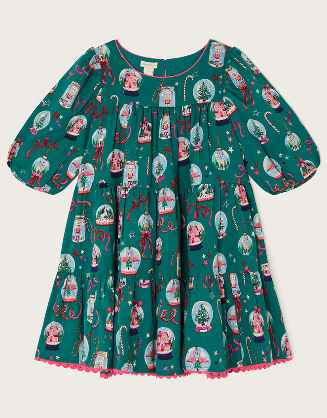 Snowglobe Woven Tiered Dress with Recycled Polyester, Green (GREEN), large