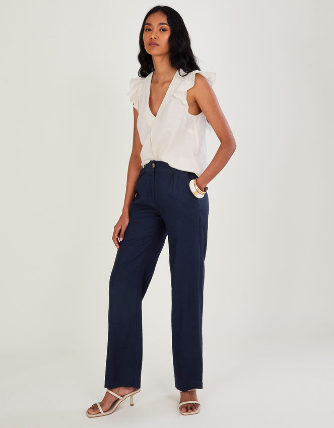 Layla Trousers in Linen Blend, Blue (NAVY), large