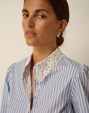Quinn Lace Collar Stripe Shirt, Blue (BLUE), large