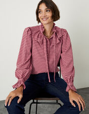 Monica Check Frill Blouse, Pink (PINK), large