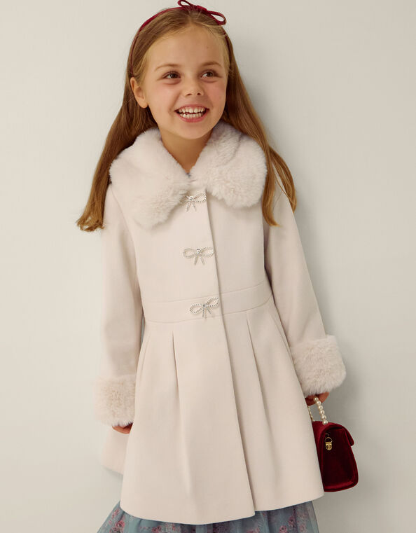 Isabella Faux Fur Collar Coat, Ivory (IVORY), large