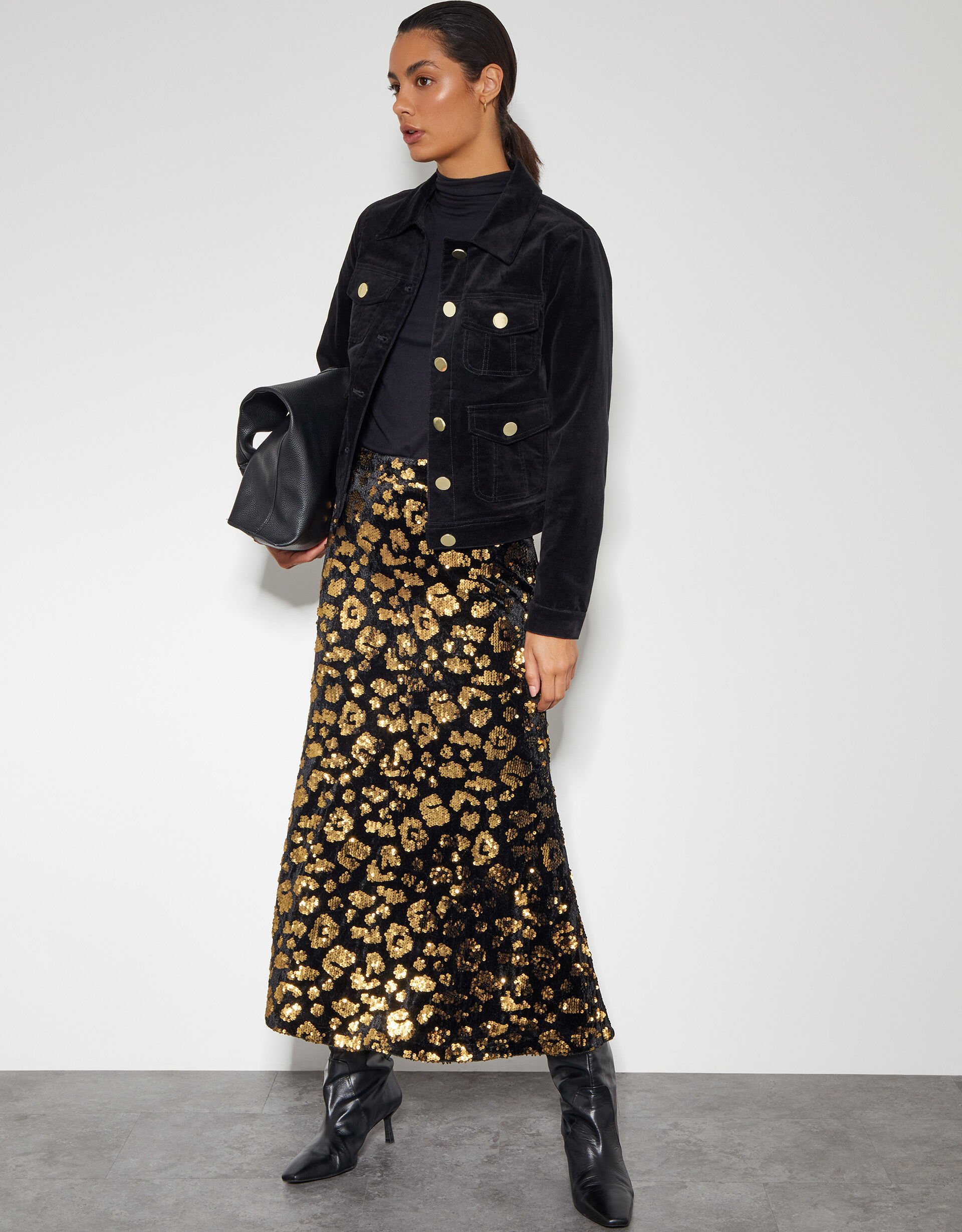 Sequin leopard midi skirt top
