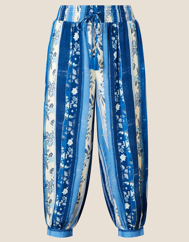 Multi Stripe Print Harem Trousers in LENZING™ ECOVERO™ , Blue (BLUE), large