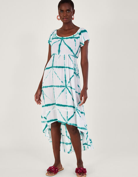 Tie Dye Cross Print High Low Dress in LENZING™ ECOVERO™, White (WHITE), large