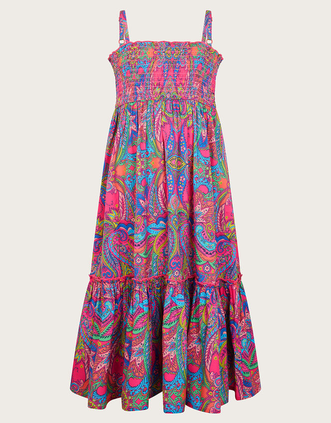 Paisley Shirred Midi Dress, Pink (PINK), large