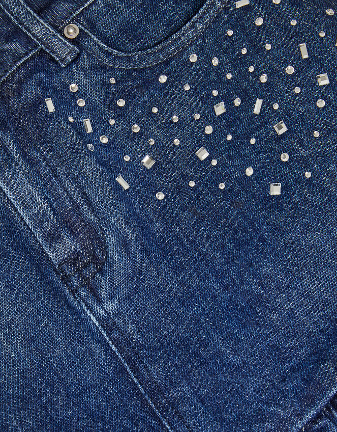 Jewel Heat Seal Denim Skirt, Blue (BLUE), large