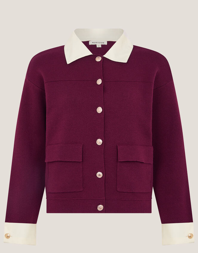 Nyla Knit Shirt Cardigan, Red (BURGUNDY), large