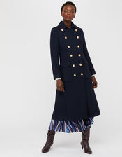 Anna Maxi Military Coat in Wool Blend, Blue (NAVY), large