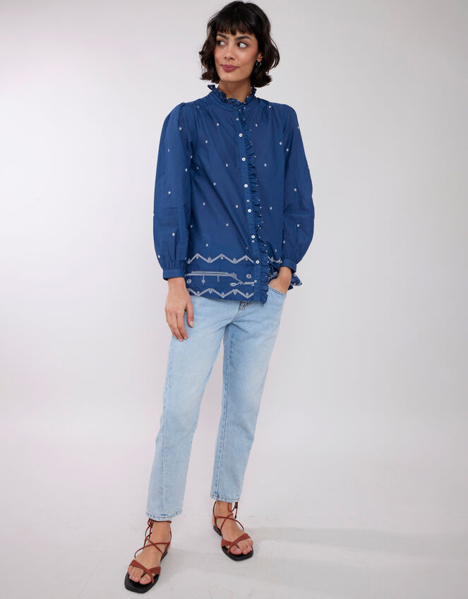 East Petra Embroidered Blouse, Blue (BLUE), large
