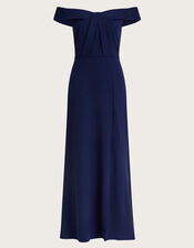 Beatrice Crepe Bardot Maxi Dress, Blue (NAVY), large