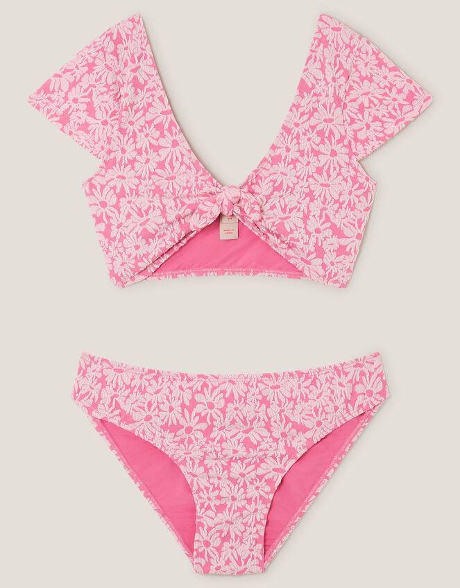 Floral Jacquard Short Sleeve Swim Set, Pink (PINK), large