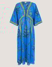 Aimee Floral Midi Kaftan Dress, Blue (BLUE), large