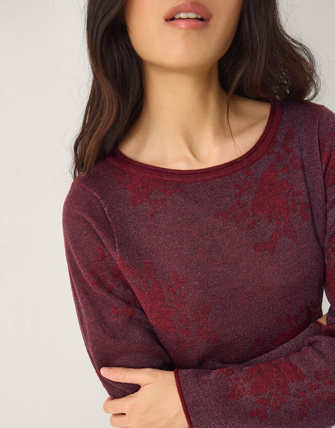 Fianna Floral Knit Midi Dress, Red (CHERRY), large