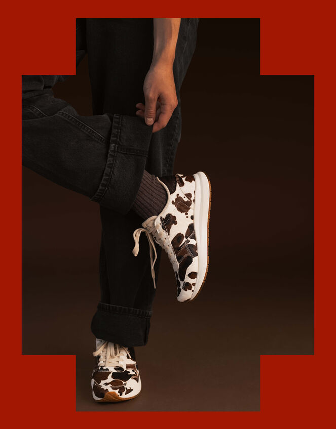 Woden Nicoline Cow Print Trainers, Multi (MULTI), large