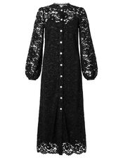 Francesca Floral Lace Shirt Dress, Black (BLACK), large