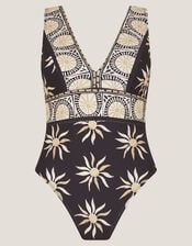 Tanya Plunge Sun Print Swimsuit, Black (BLACK), large