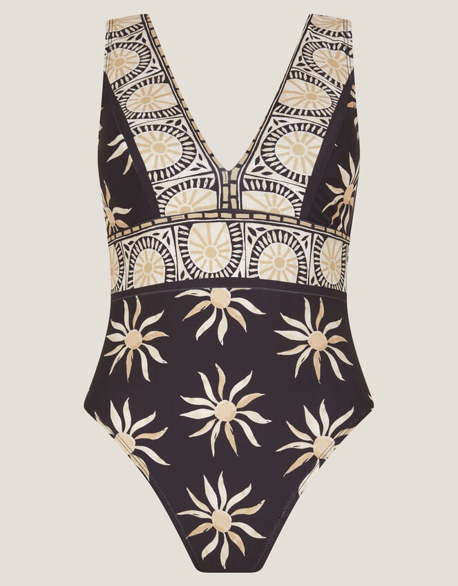 Tanya Plunge Sun Print Swimsuit, Black (BLACK), large