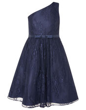 Lace One-Shoulder Prom Dress, Blue (NAVY), large