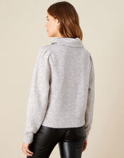 Stitchy Pearl Cowl Neck Sweater, Gray (GREY), large