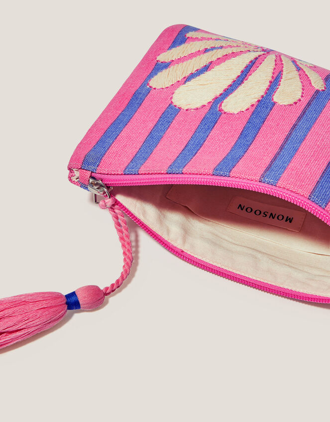 Shell Embroidered Stripe Pouch, , large