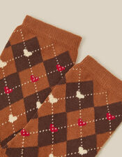 Argyle Heart Socks, Brown (BROWN), large