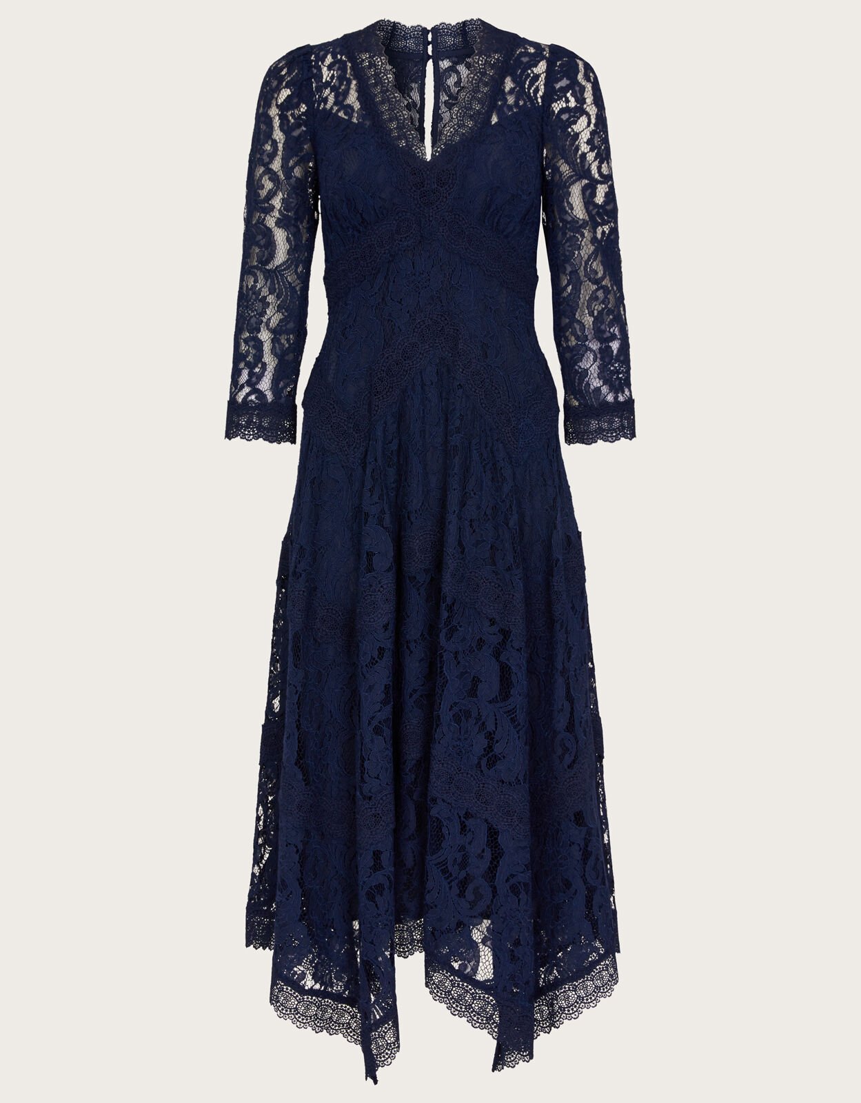 Ellen Lace Hanky Hem Dress Blue