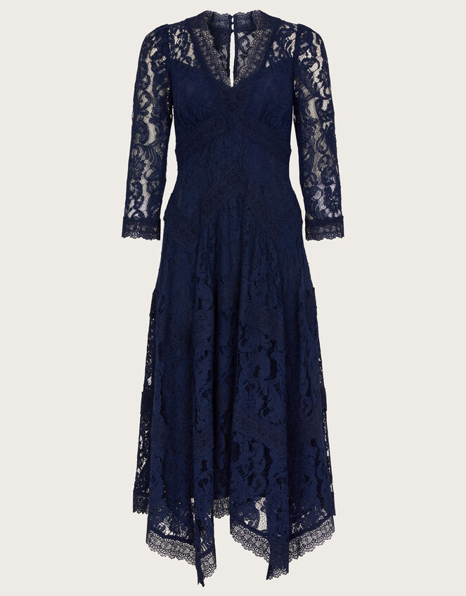 Ellen Lace Hanky Hem Dress, Blue (NAVY), large