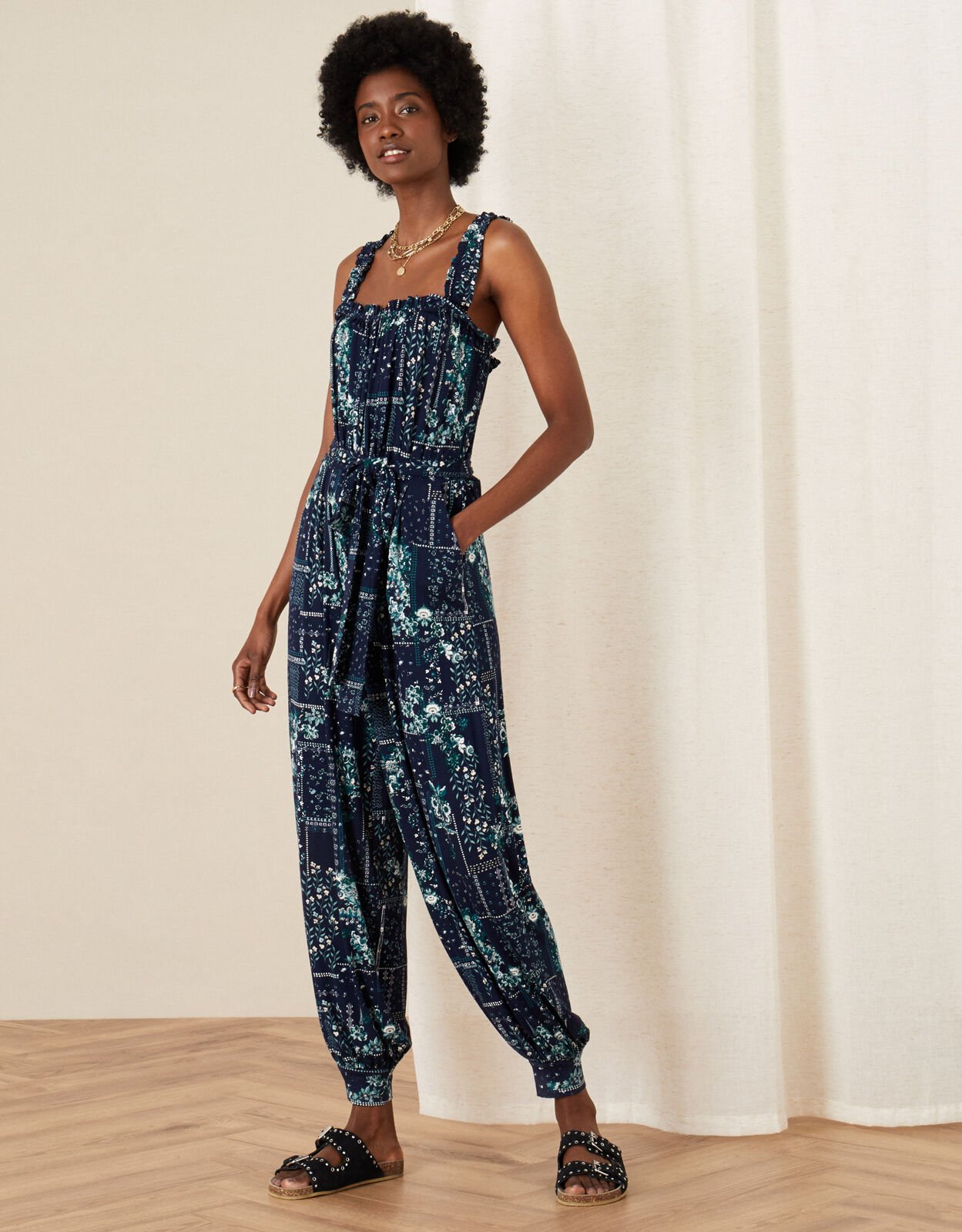 Printed Jersey Hareem Jumpsuit Blue