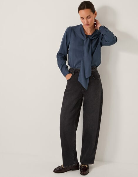 Drew Tie-Neck Blouse, Blue (BLUE), large