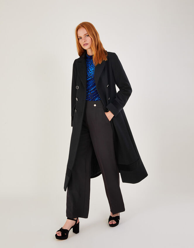 Serena Velvet Detail Coat, Black (BLACK), large