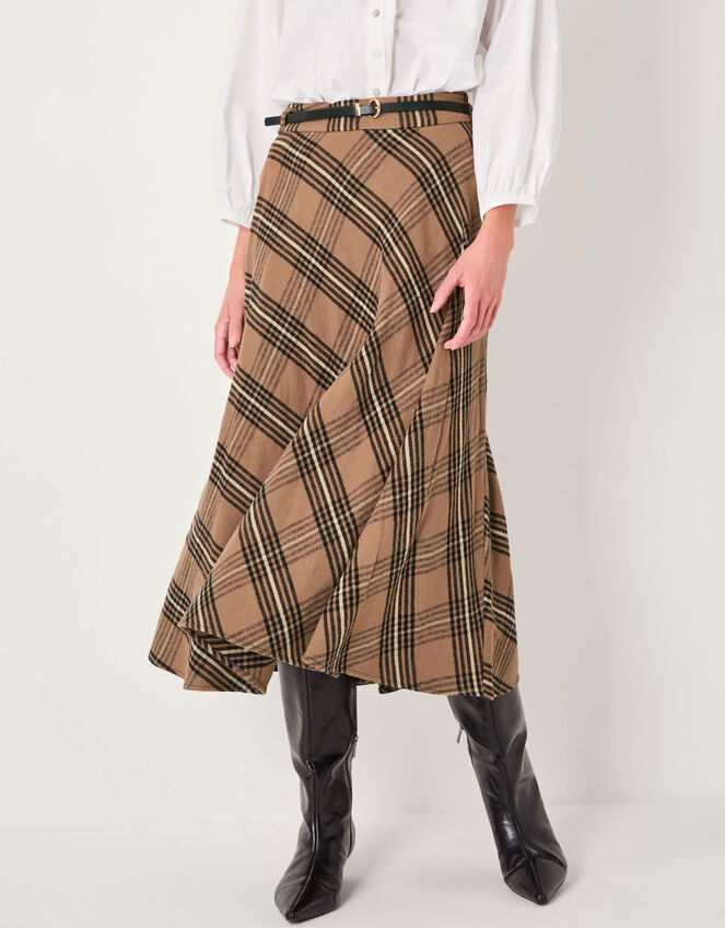 Willa Check Midi Skirt, Camel (CAMEL), large
