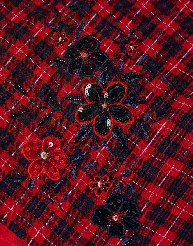Floral Embroidered Tartan Kilt Skirt, Red (RED), large