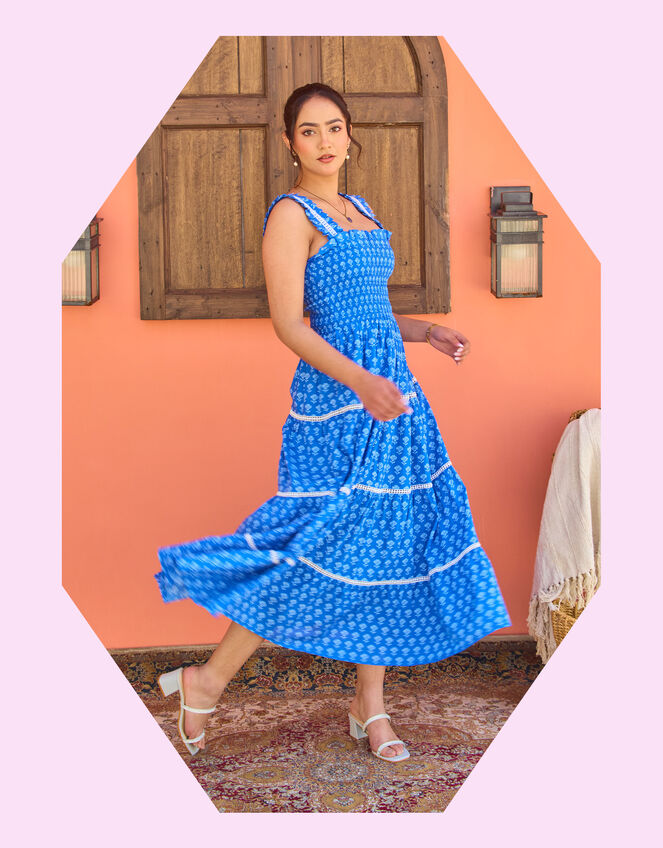 India & Mills Maddie Tiered Midi Dress, Blue (BLUE), large