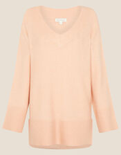 V-Neck Longline Jumper, Orange (PEACH), large