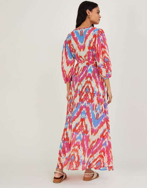 Ikat Print Maxi Dress in Sustainable Cotton Pink, Pink (PINK), large