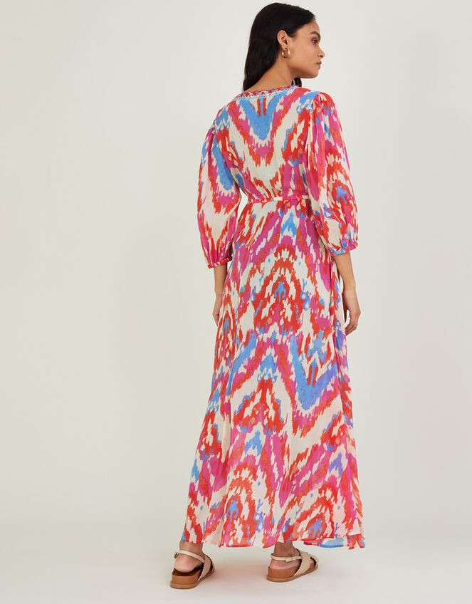 Ikat Print Maxi Dress in Sustainable Cotton, Pink (PINK), large