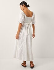 The India Edit Matilda Puff Sleeve Broderie Midi Dress, White (WHITE), large