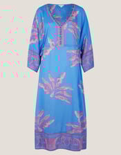 Pamela Palm Print Kaftan Dress, Blue (BLUE), large