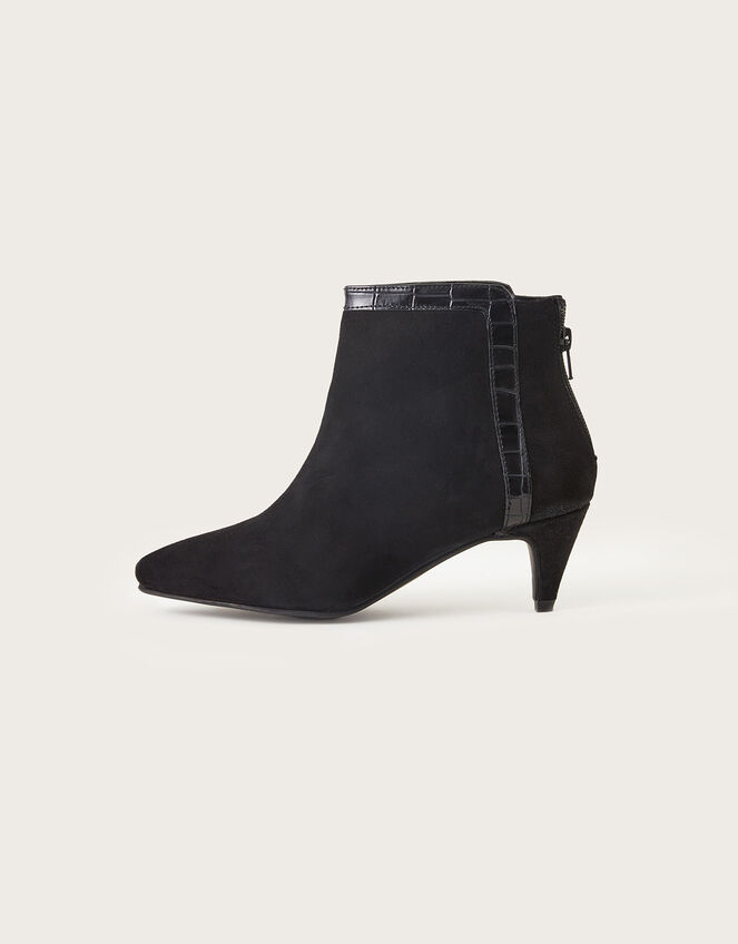 Leather Zip Back Kitten Heel Boots, Black (BLACK), large