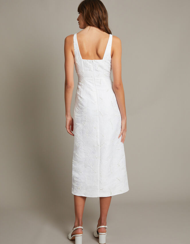 Frida Hand-Beaded Jacquard Pencil Wedding Dress, Ivory (IVORY), large