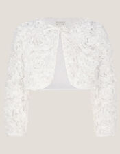 Appliqué Rose Cropped Jacket, Ivory (IVORY), large